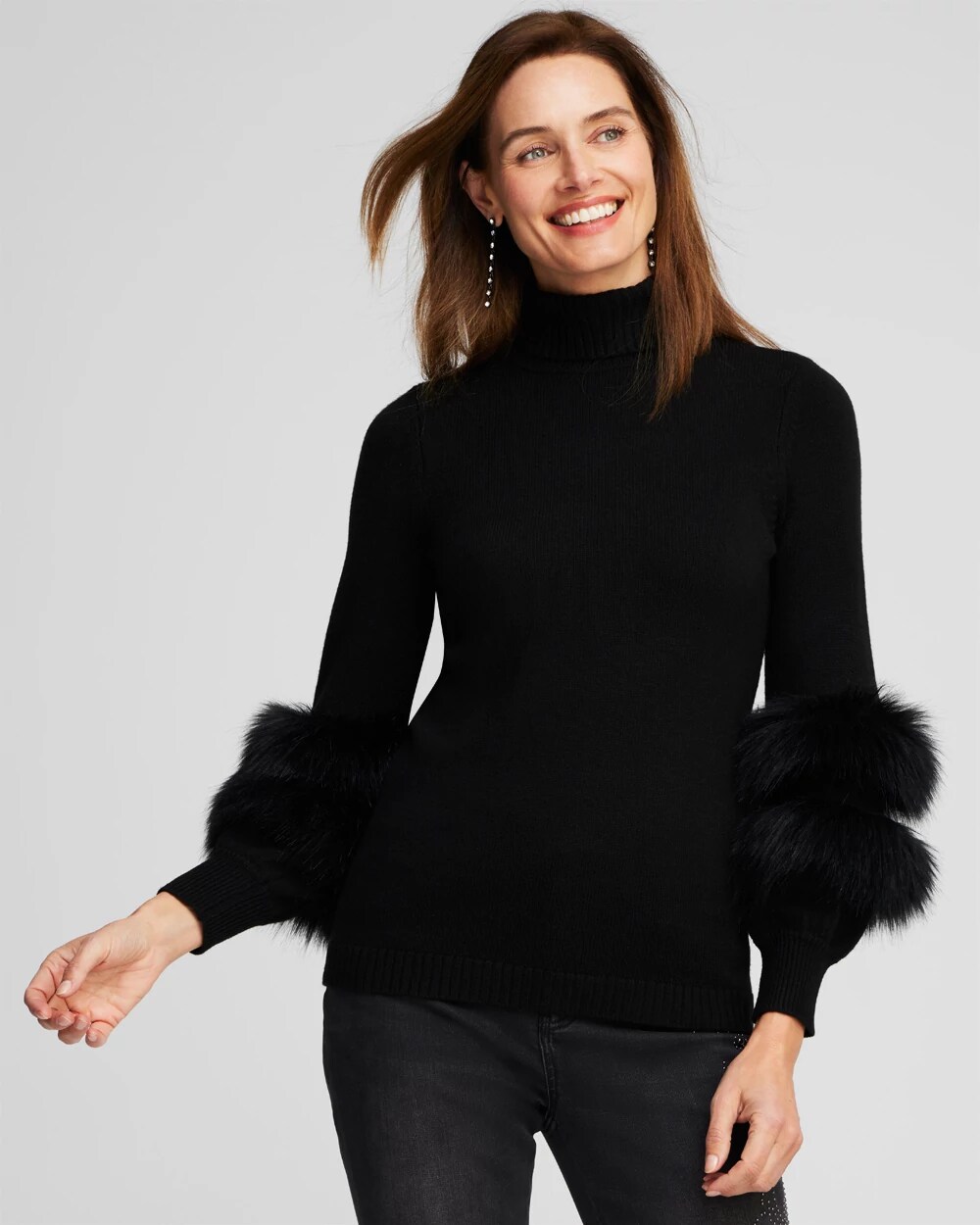Faux Fur-Trimmed Turtleneck Sweater | Chico's Faux Fur-Trimmed Turtleneck Sweater | Chico's